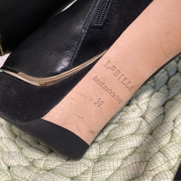 LE SILLA Black Leather/ Suede Point Toe Platform Stiletto Heel Ankle Boots - Picture 8 of 9